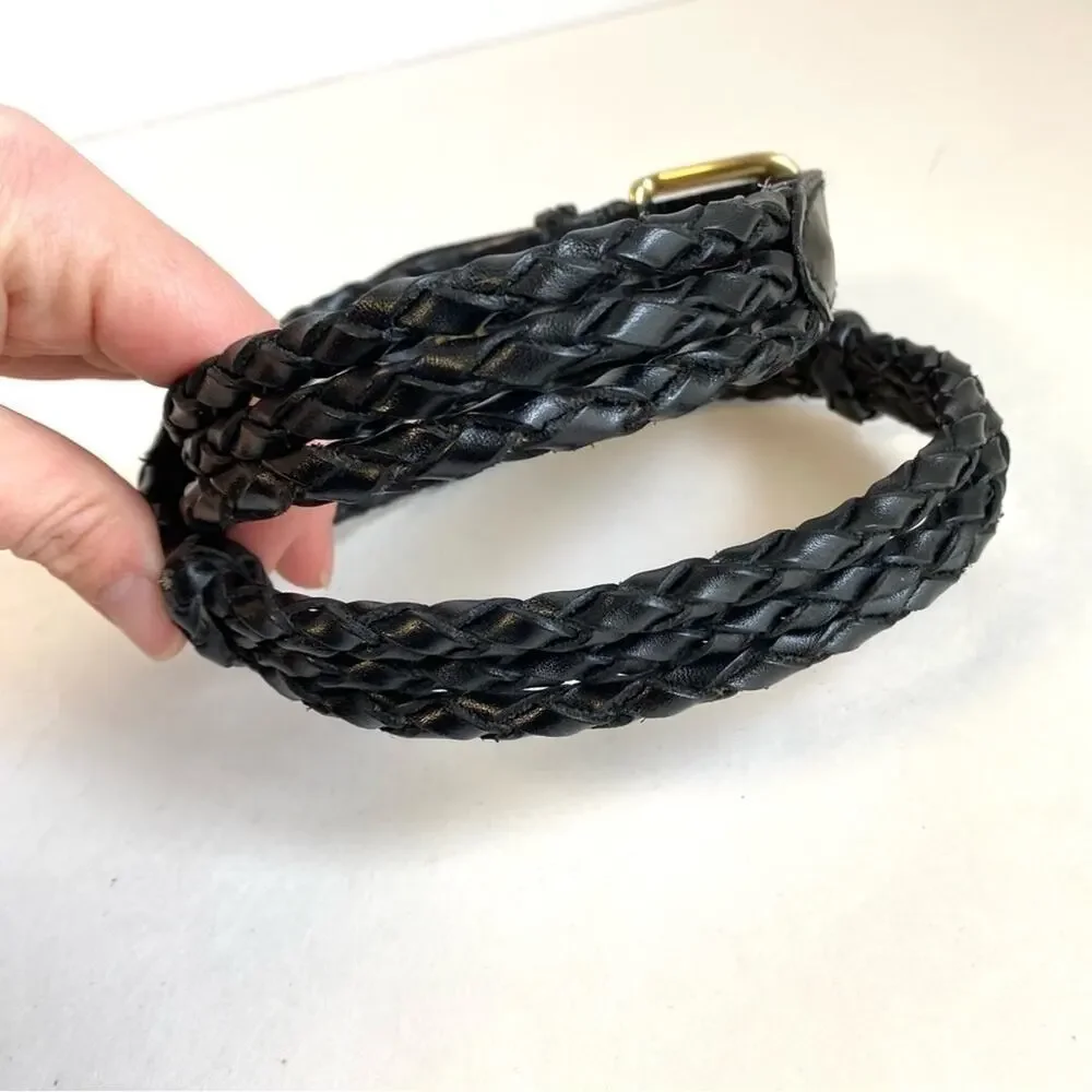 Vintage Statement Belt Black Woven Leather Unisex Mens Womens Large‎